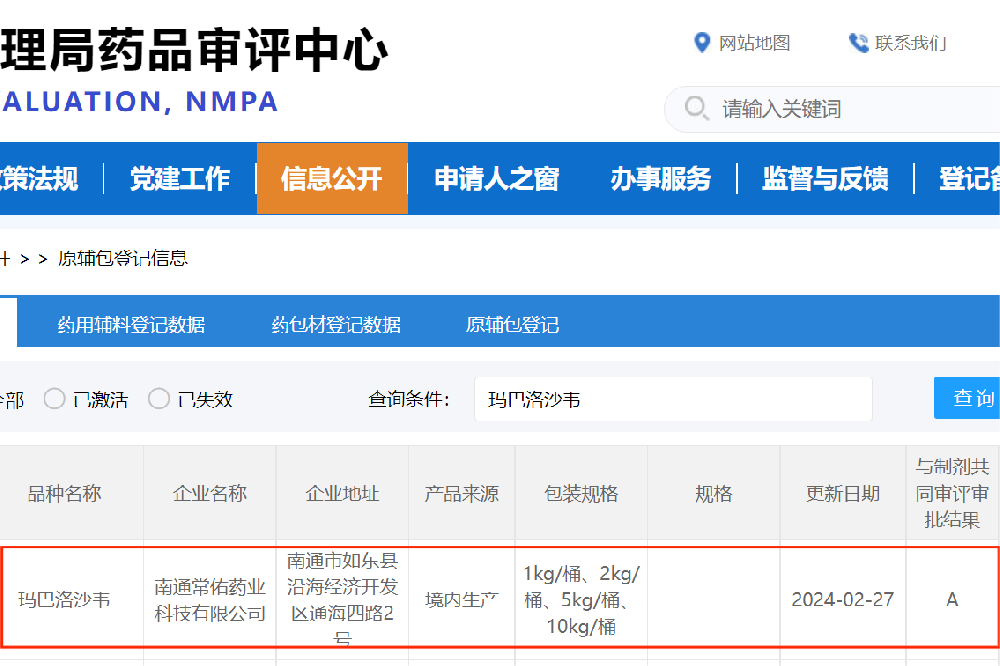 常州制药厂有限公司玛巴洛沙韦原料药备案状态已转为“A”状态